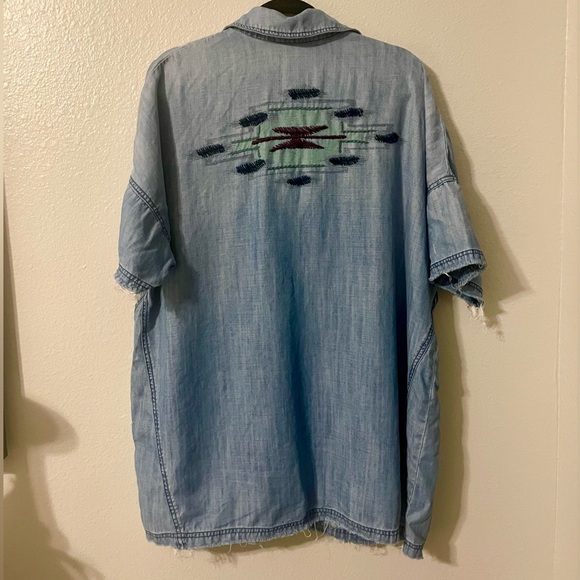 Double D Ranch Light Blue Denim shirt dress or top with embroidery - Picture 5 of 8